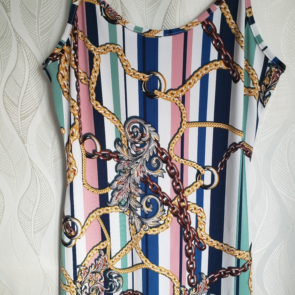 Fashion Nova Striped Multicolor Chain Print Bodycon Romper - Picture 3 of 8